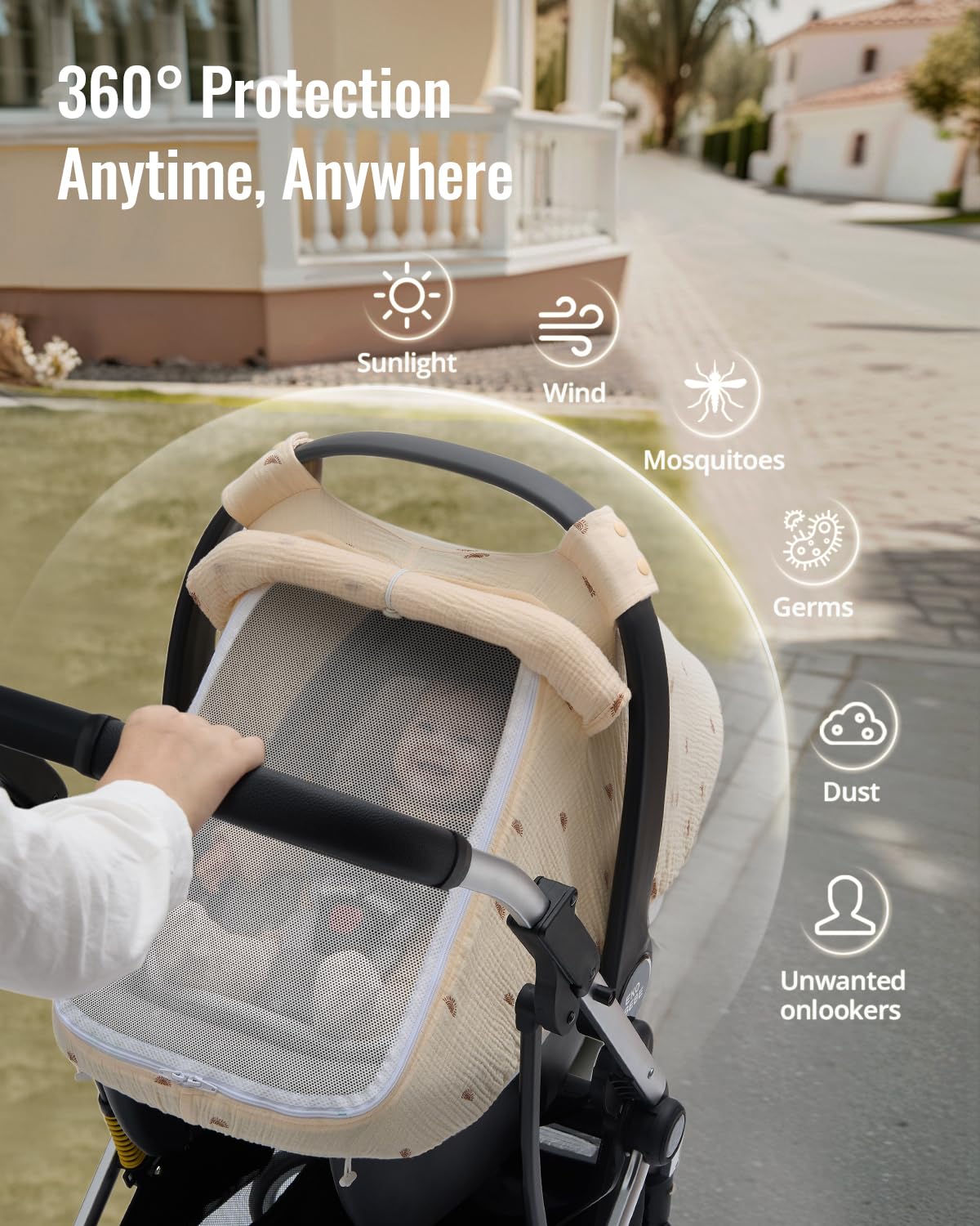 Blissful Diary 360° protective castle shields baby from sun and wind.