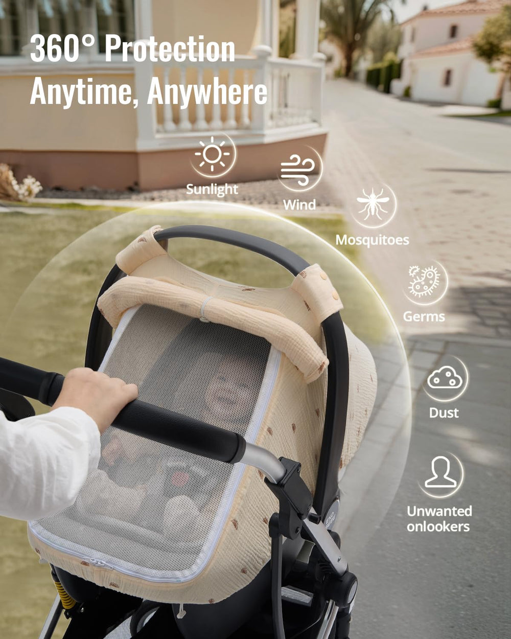 Blissful Diary 360° protective castle shields baby from sun and wind.