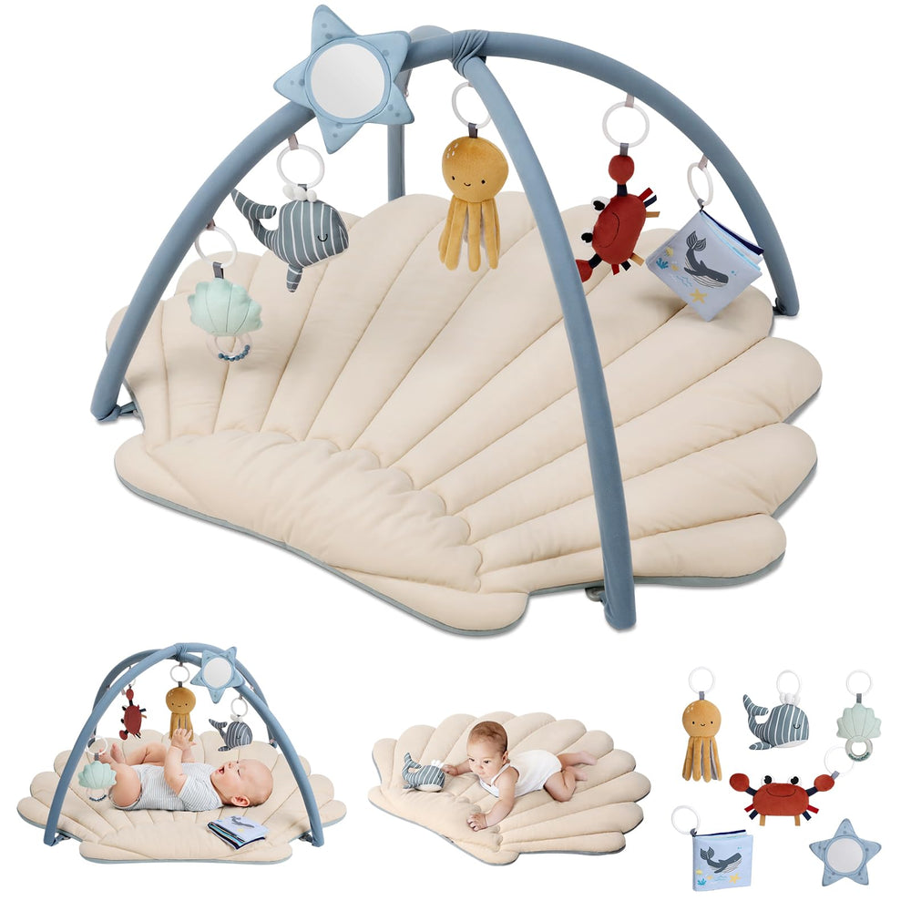 Blissful Diary shell play gym mat with ocean design supports early sensory exploration