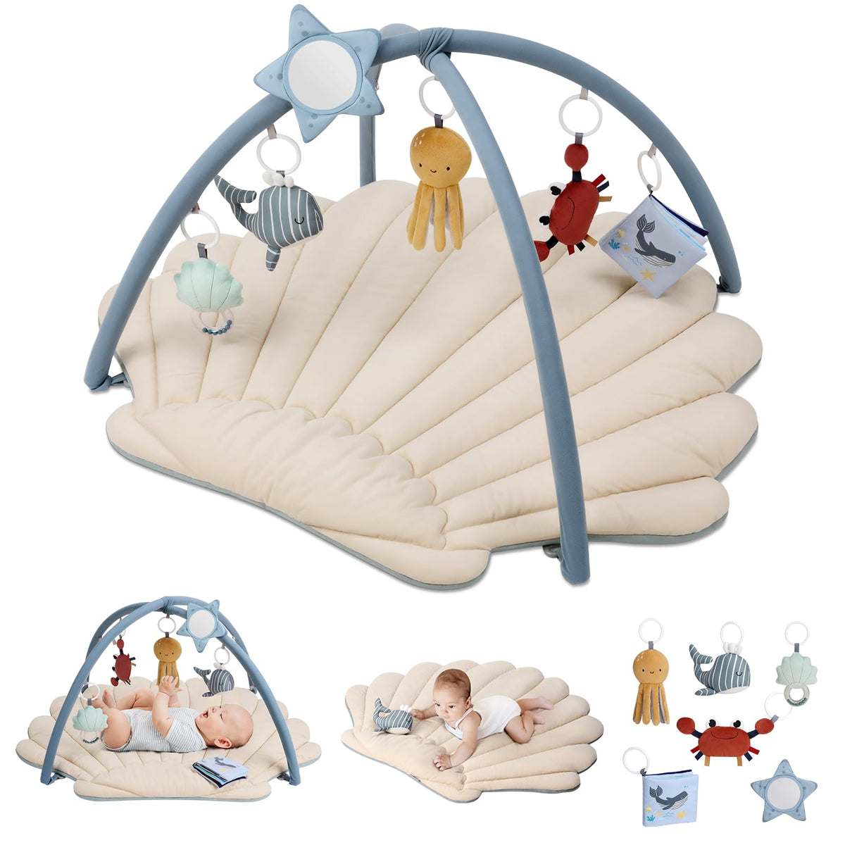 Blissful Diary shell play gym mat with ocean design supports early sensory exploration