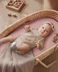 Blissful Diary snug-fit oval bassinet sheet on mattress