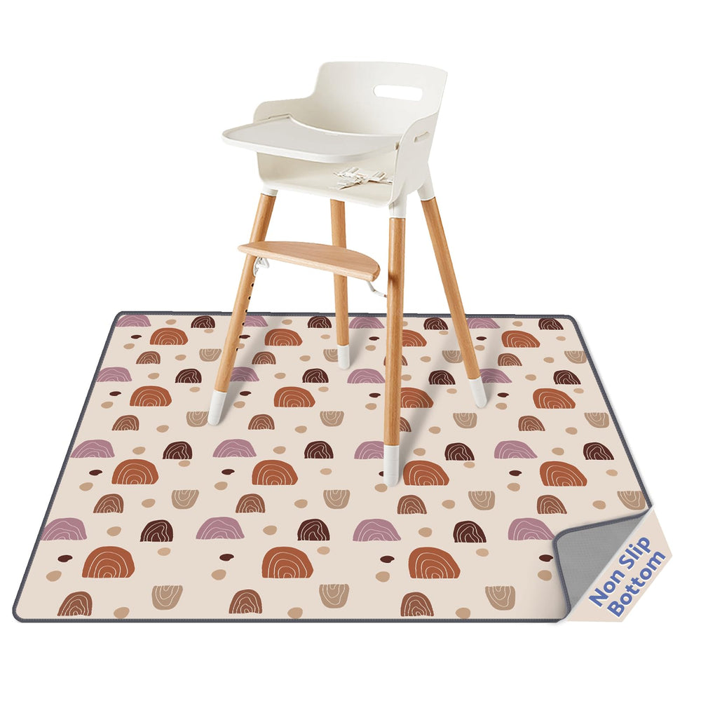 Blissful Diary splat mat under high chair with boho rainbow design protects floors