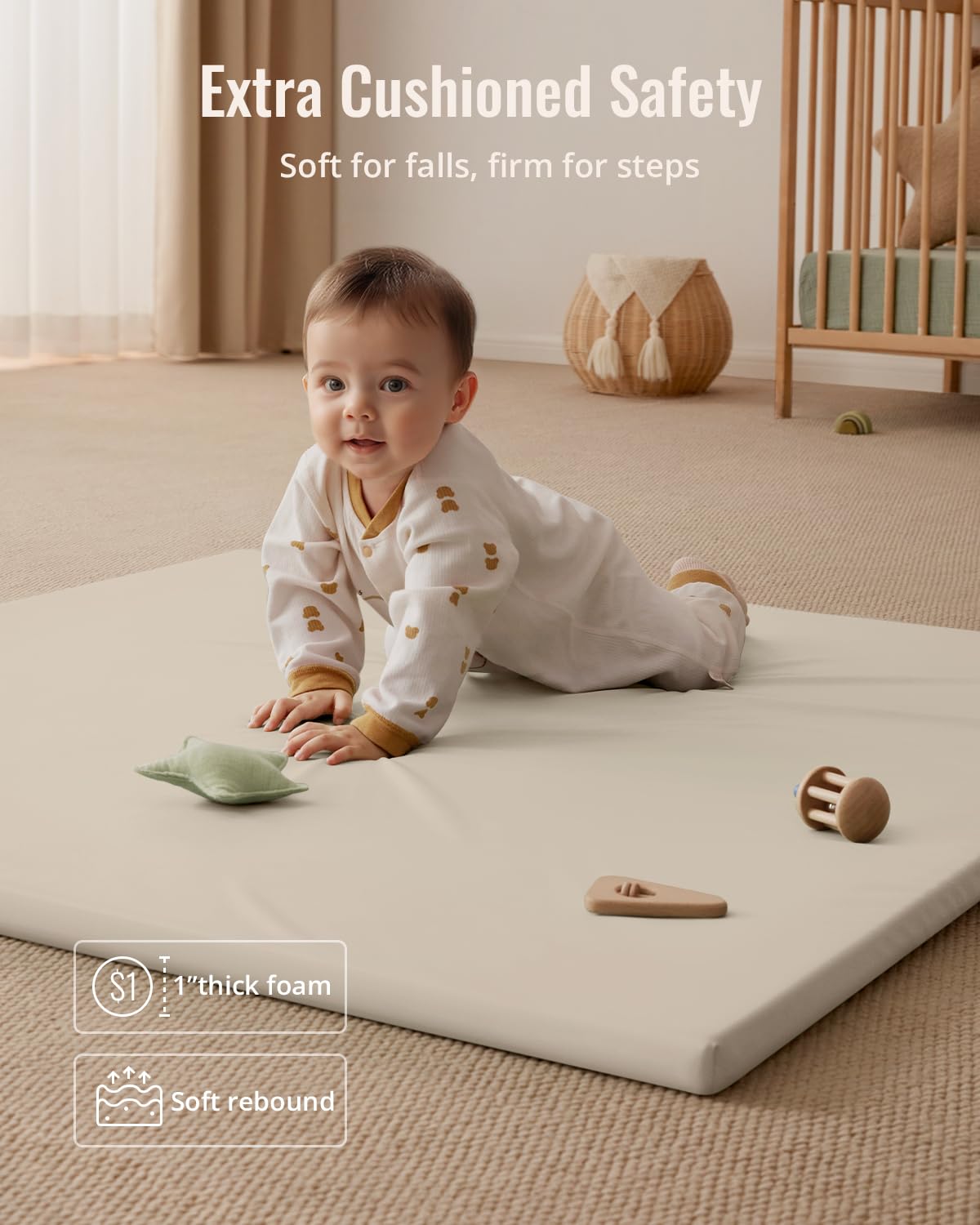 Beige decor fits living rooms and nurseries with calm styling.
