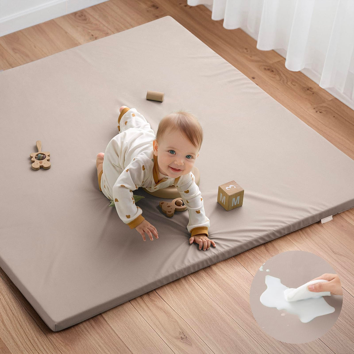 Blissful Diary vegan leather play mat top view with cushioned surface