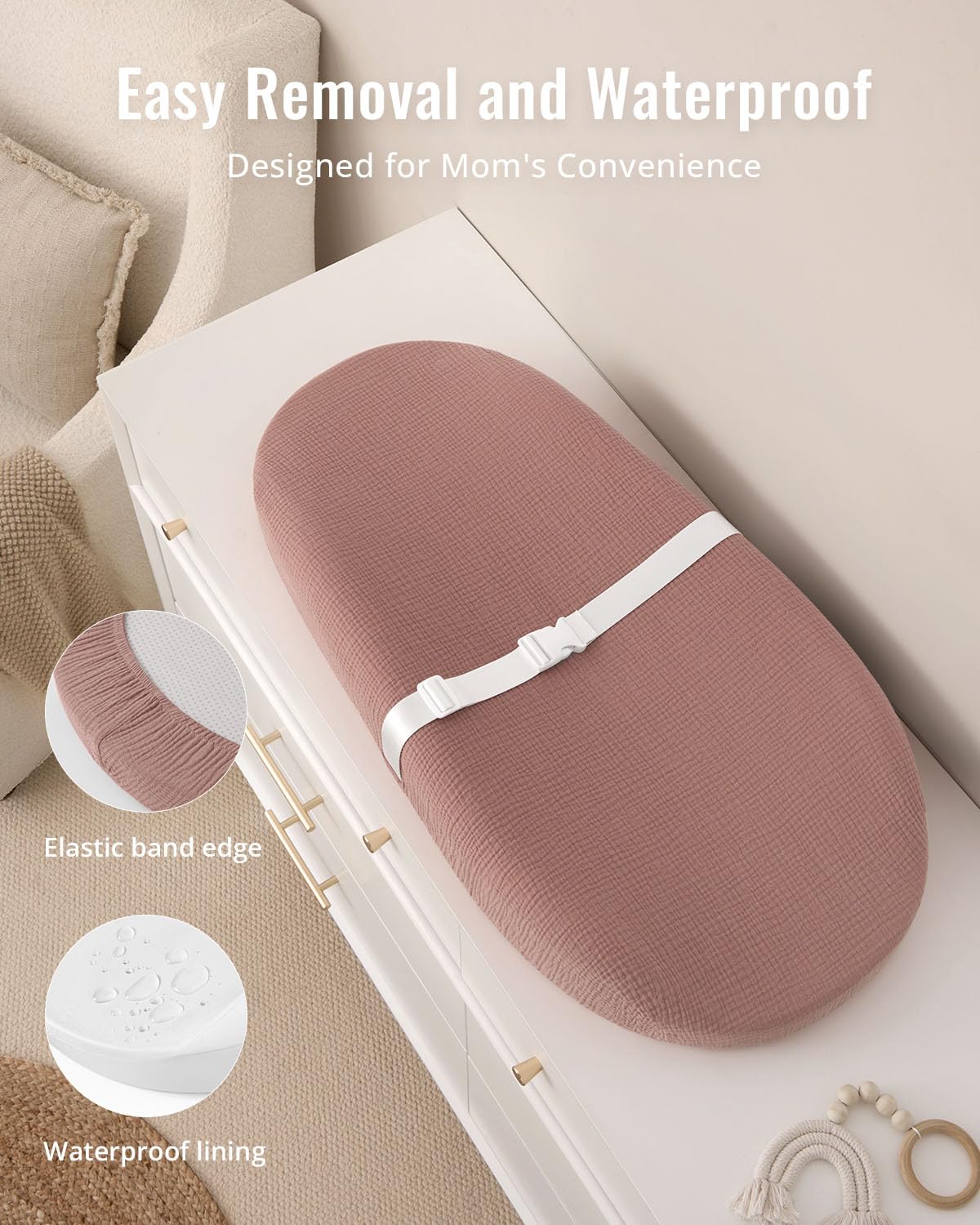 Blissful Diary waterproof lining shown on changing pad for quick cleanup