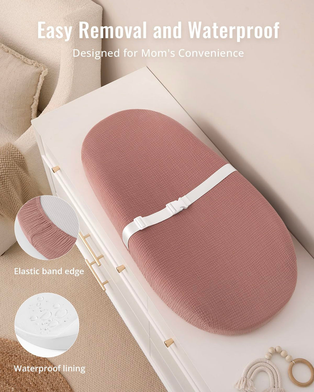 Blissful Diary waterproof lining shown on changing pad for quick cleanup