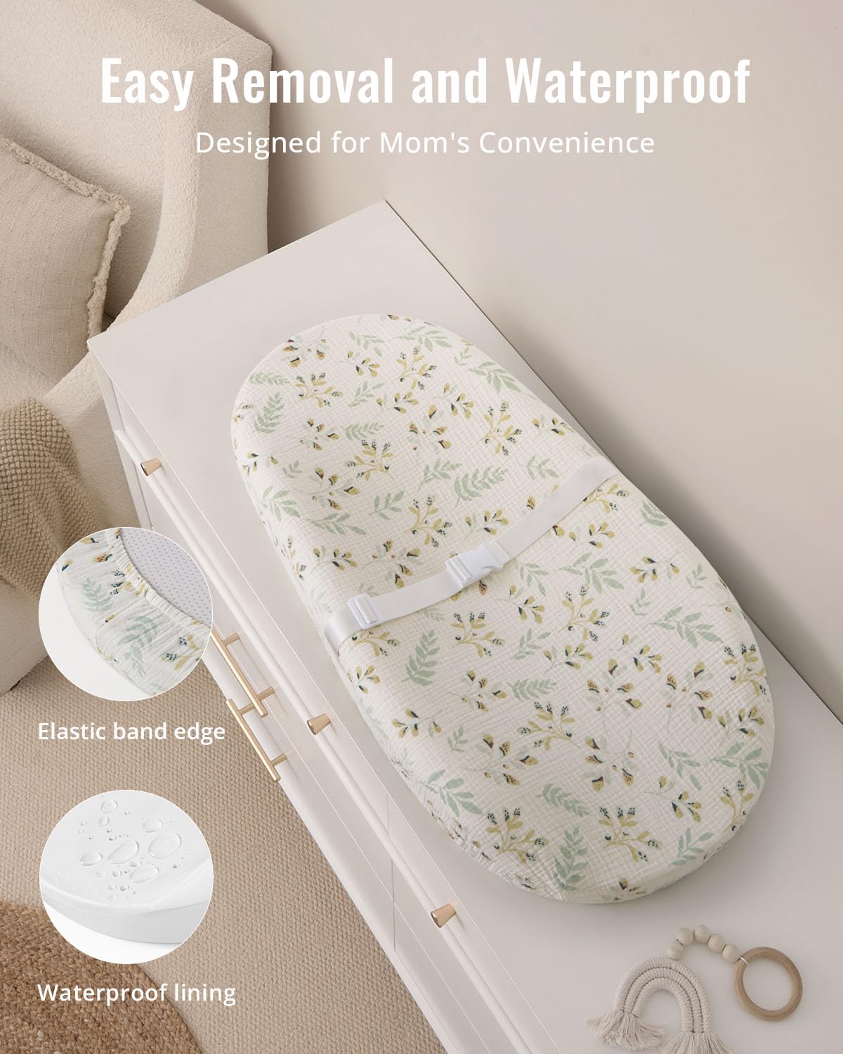 Blissful Diary waterproof lining keeps surfaces clean during diaper changes.