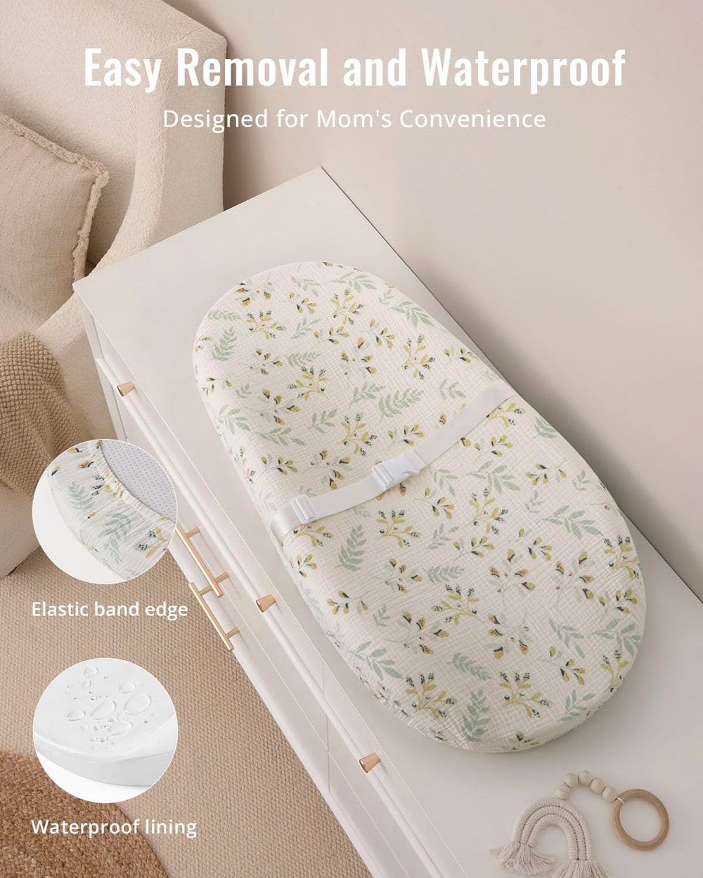 Blissful Diary waterproof lining keeps surfaces clean during diaper changes.