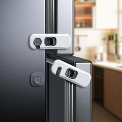 Blissleaf 5-pack fridge locks on a fridge door, helping prevent curious fingers from getting pinched.