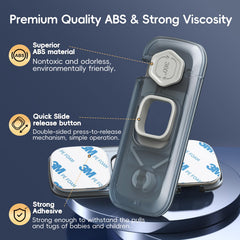 Blissleaf child-proof fridge lock on door, one-handed release for adults, tamper-resistant for toddlers.