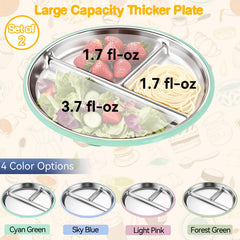 Blissleaf suction plate in cyan prevents spills during self-feeding