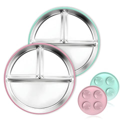 Blissleaf toddler plate with suction in pink for secure, mess-free mealtime