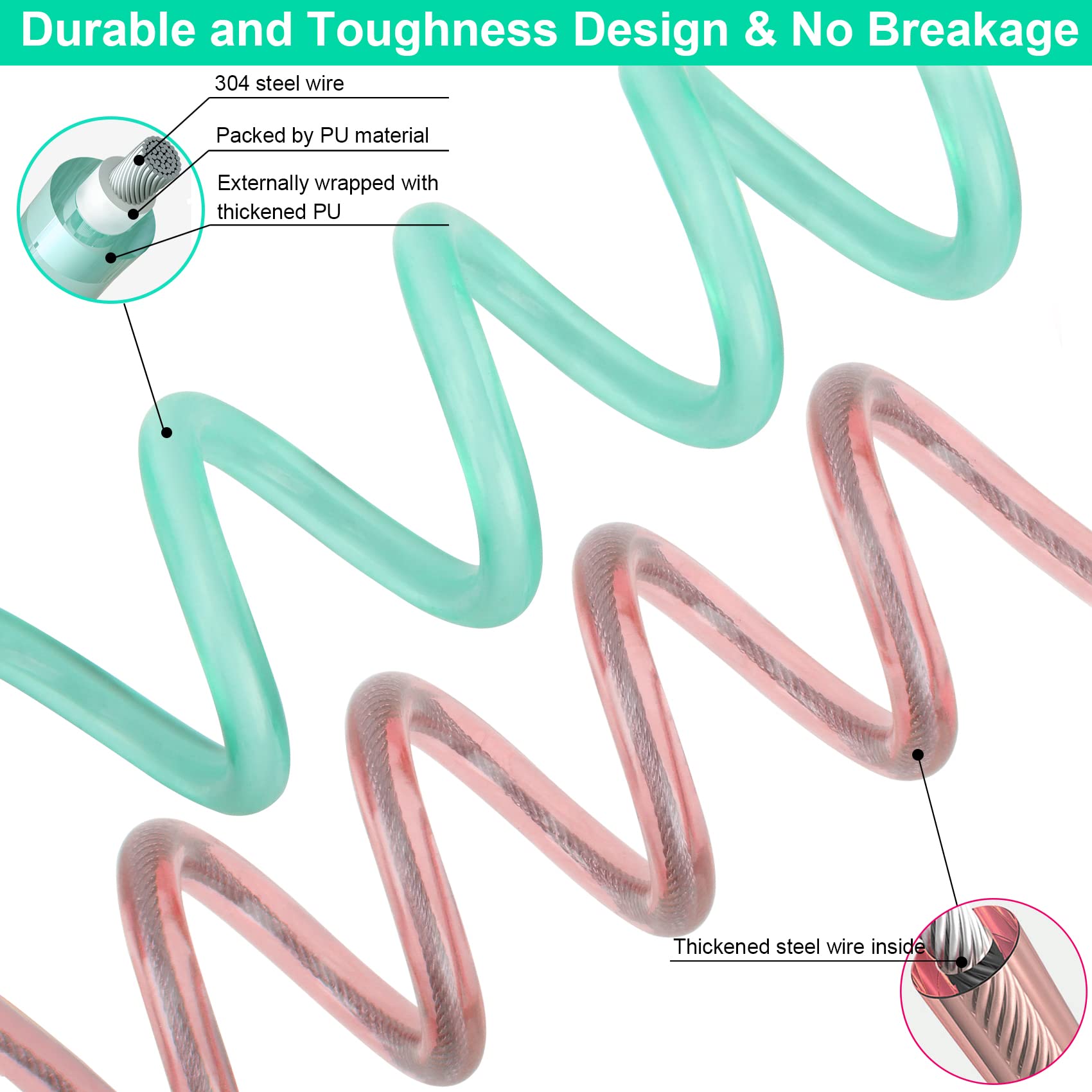 Blisstime leash rope features cut-resistant stainless steel for durability.