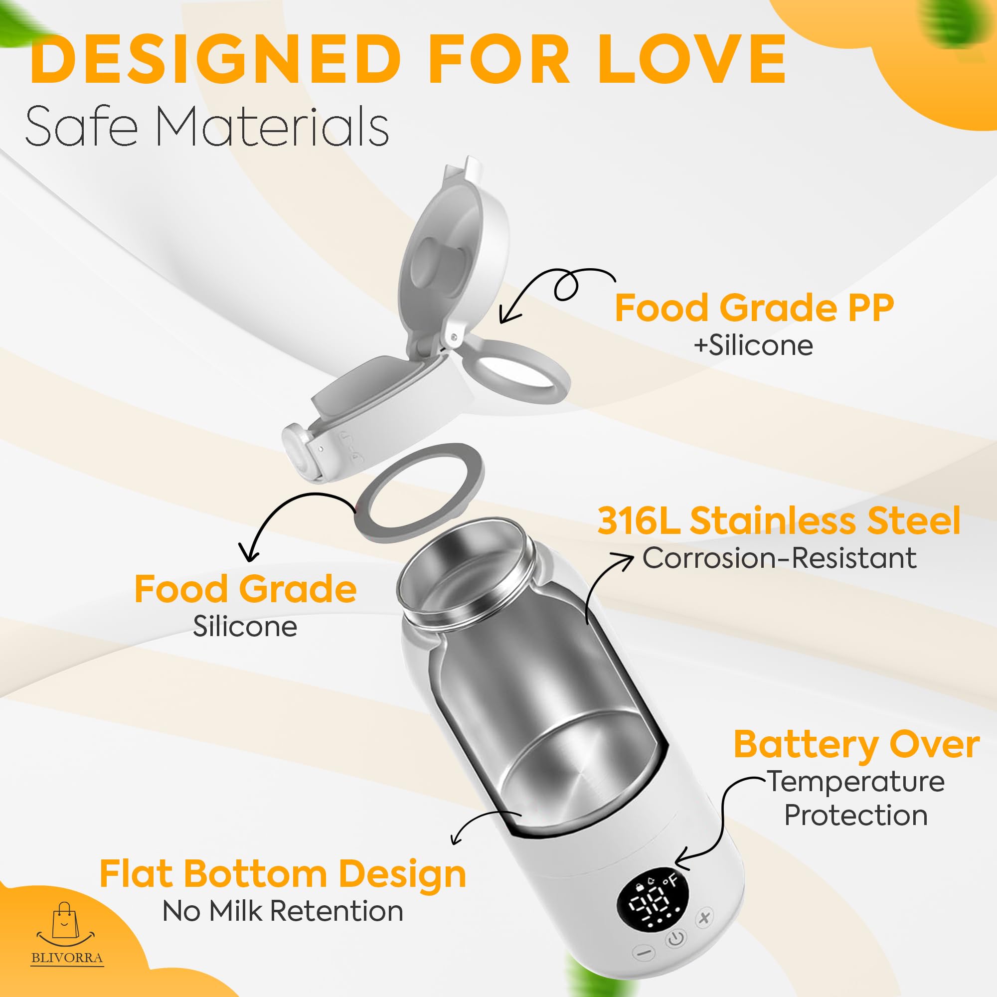 BLIVORRA portable bottle warmer 17oz capacity supports multiple feeds on the go