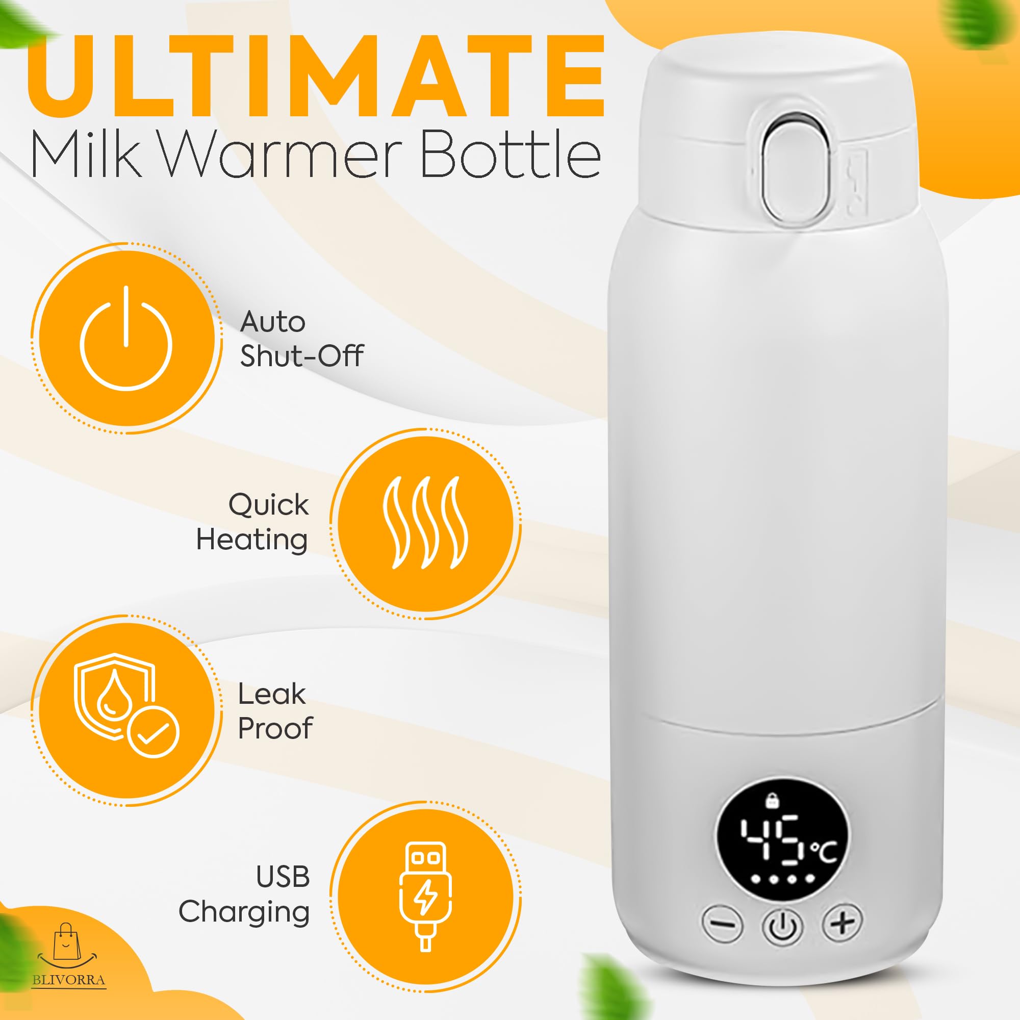 BLIVORRA portable bottle warmer breast milk mode heats feeds quickly and evenly
