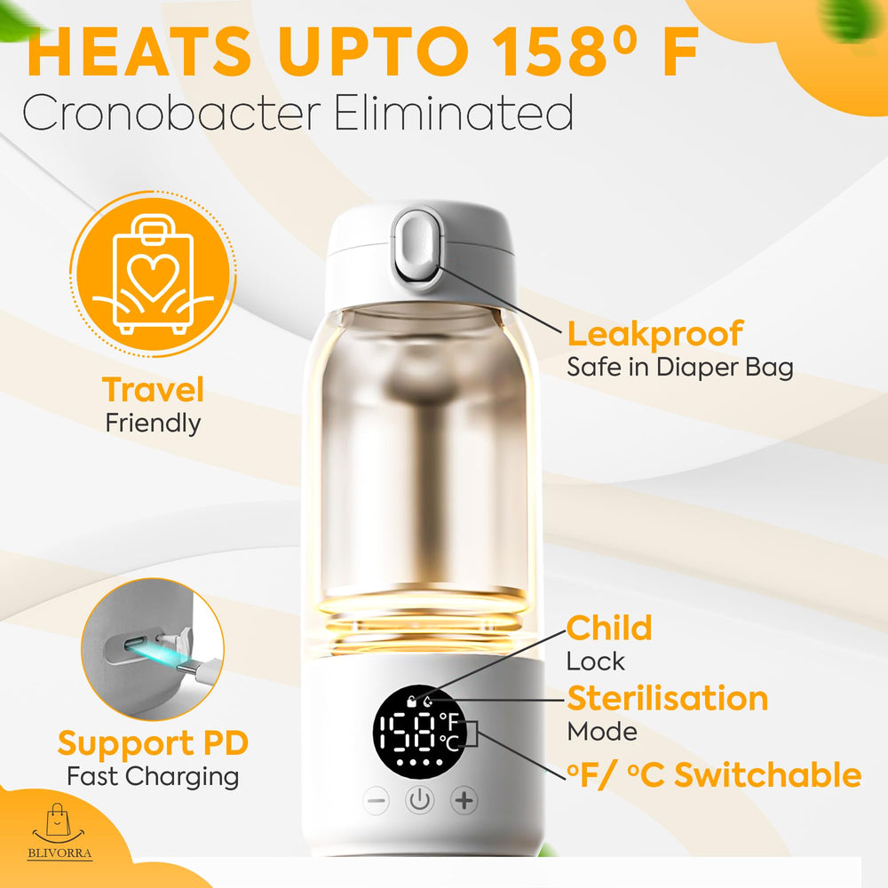 BLIVORRA portable bottle warmer USB-C charging enables quick road top-ups