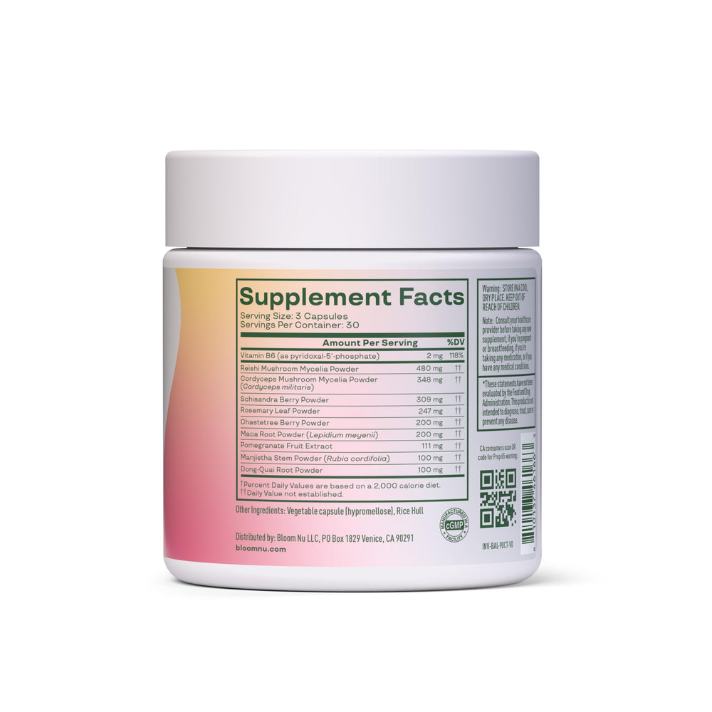 Bloom Nutrition Hormone Health capsules close-up highlighting premium herbal blends.