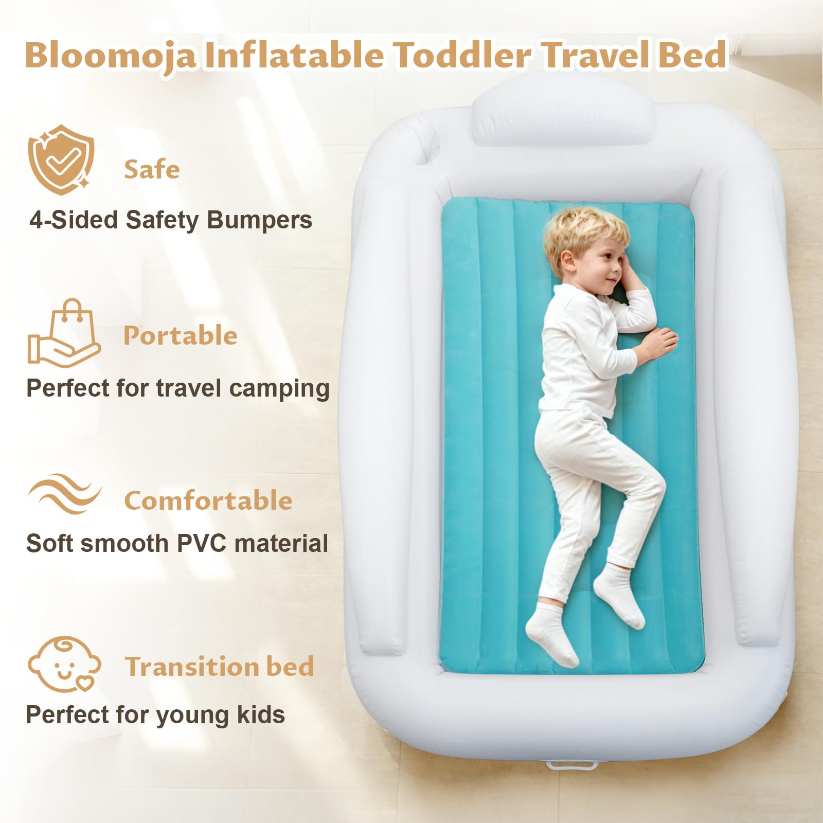 Bloomoja 60inch kids air mattress with ample space for active toddlers.