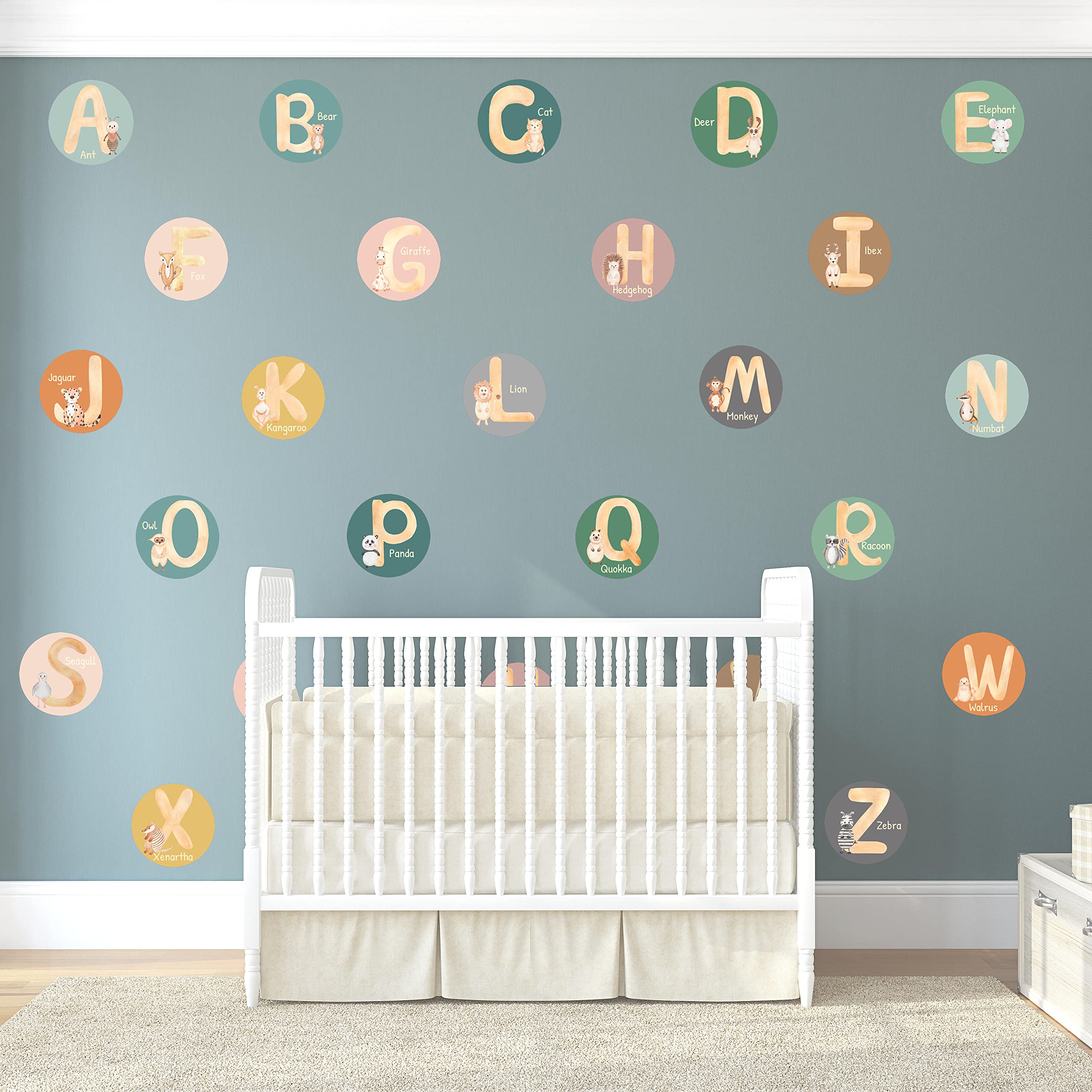Blou' House ABC letters wall art provides colorful reference for daily learning.