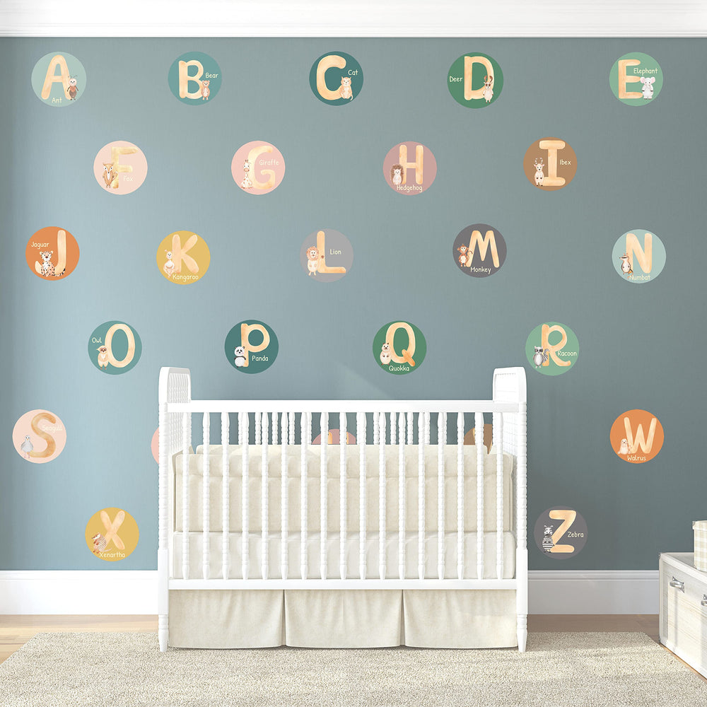 Blou' House ABC letters wall art provides colorful reference for daily learning.
