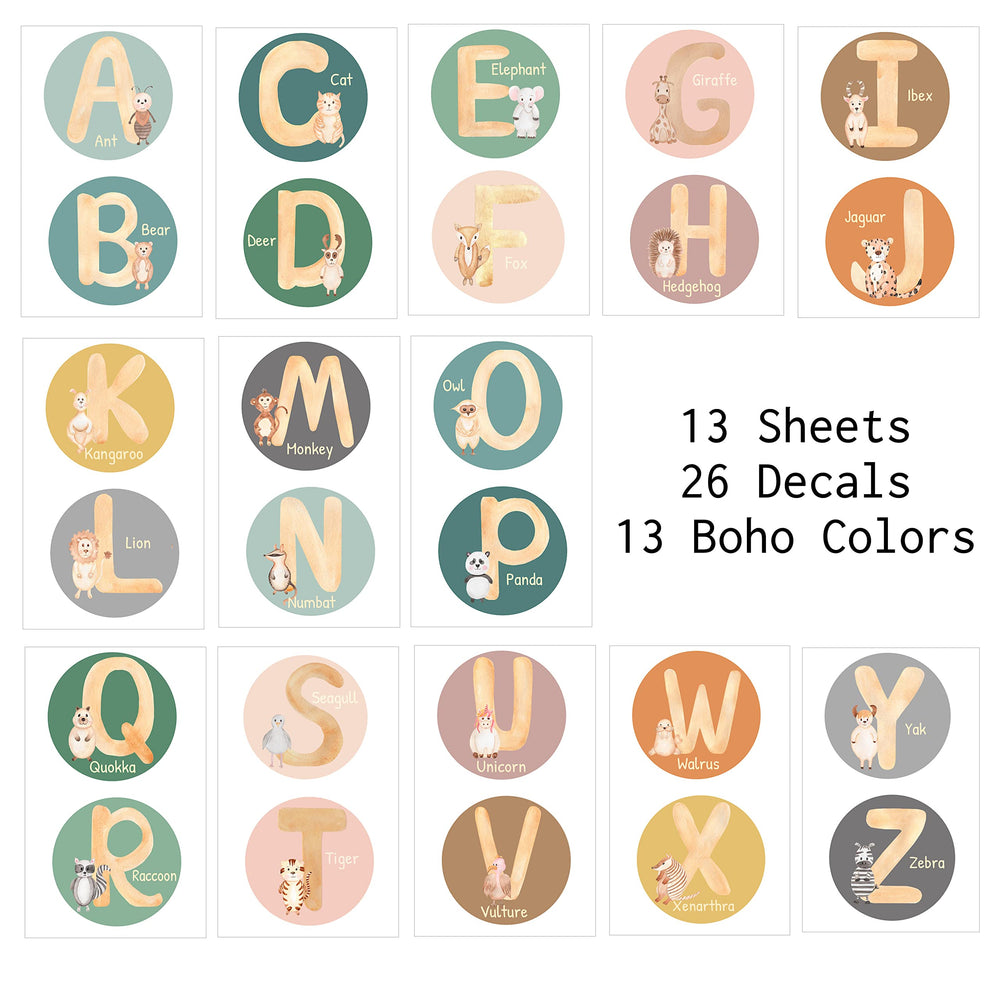 Blou' House animal alphabet characters decorate walls for engaging ABC exploration.