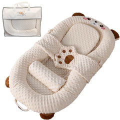 BLQCSLH portable baby lounger brown bear front view for safe feeding and rest.