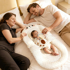 BLQCSLH portable baby lounger brown bear safety belt supports secure positioning.