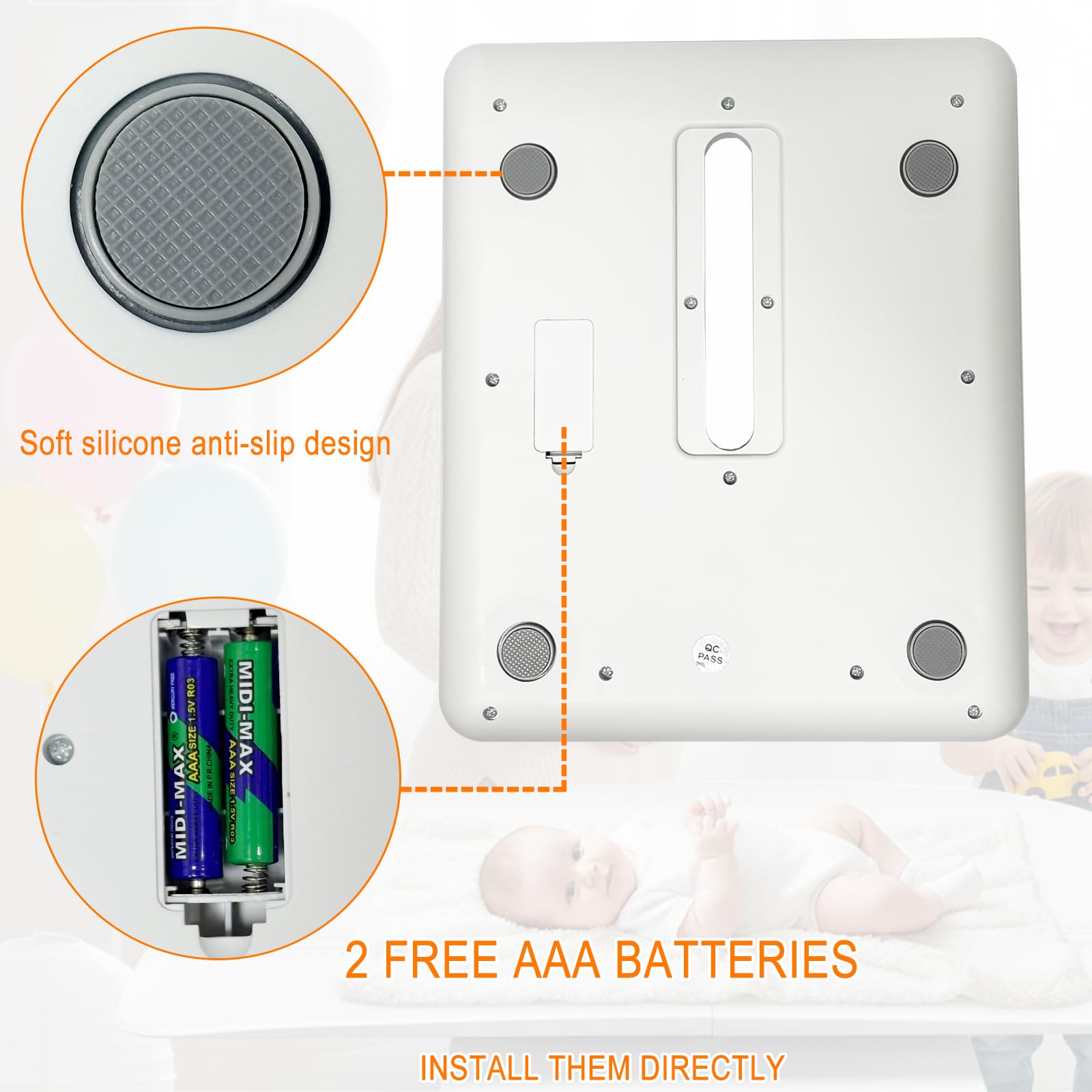 BLSFTK TARE function subtracts blanket weight for net infant measurement.