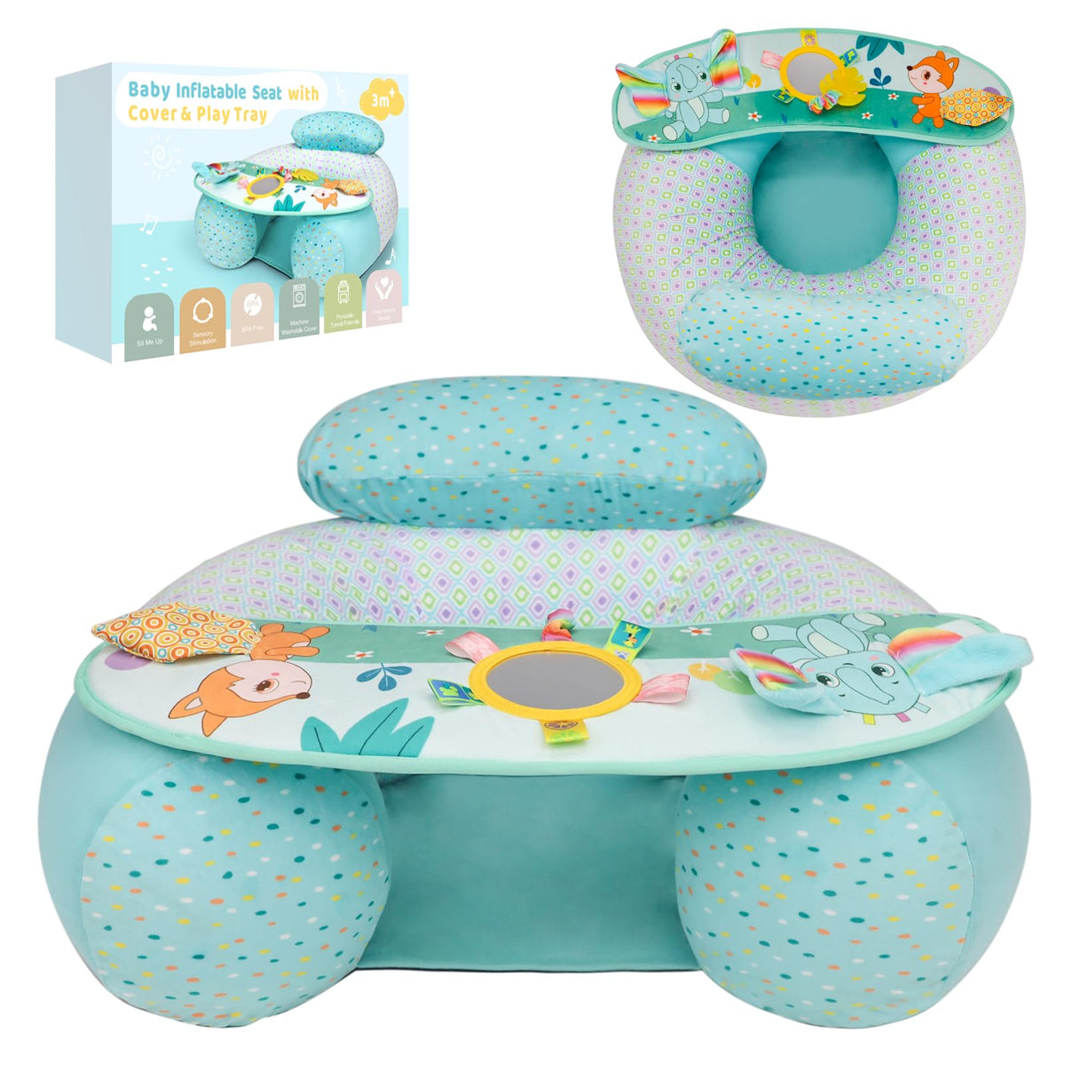 Blublu Park baby donut sit-me-up seat with soft cover offers stable, comfortable support.