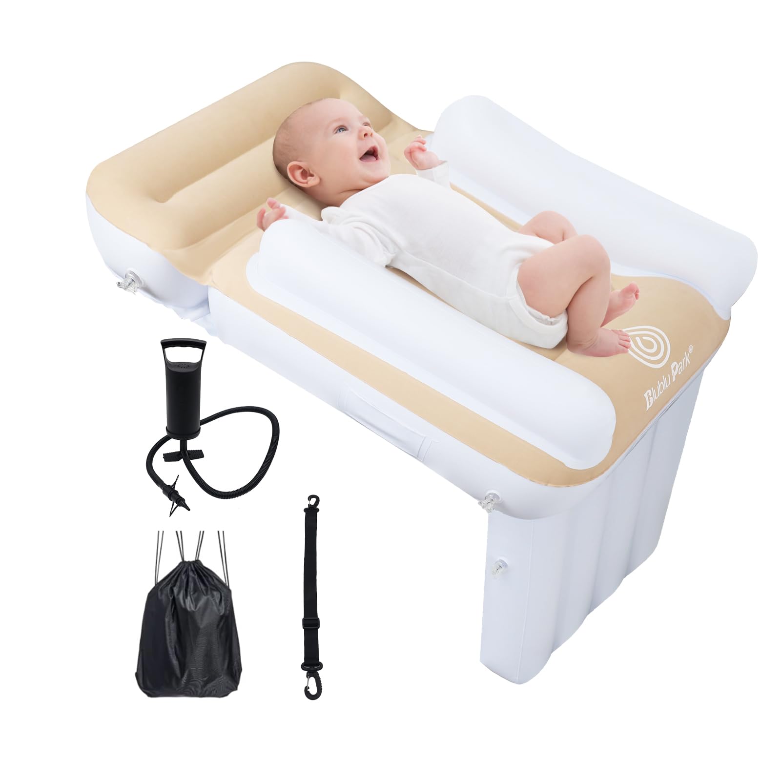 Blublu Park Kids Bed Airplane with Pump provides secure sides and fast travel setup.