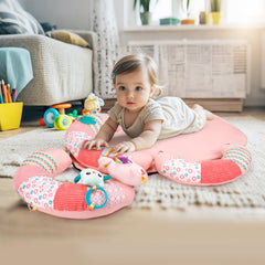 Blublu Park play mat with attached toys promotes sensory exploration and reach