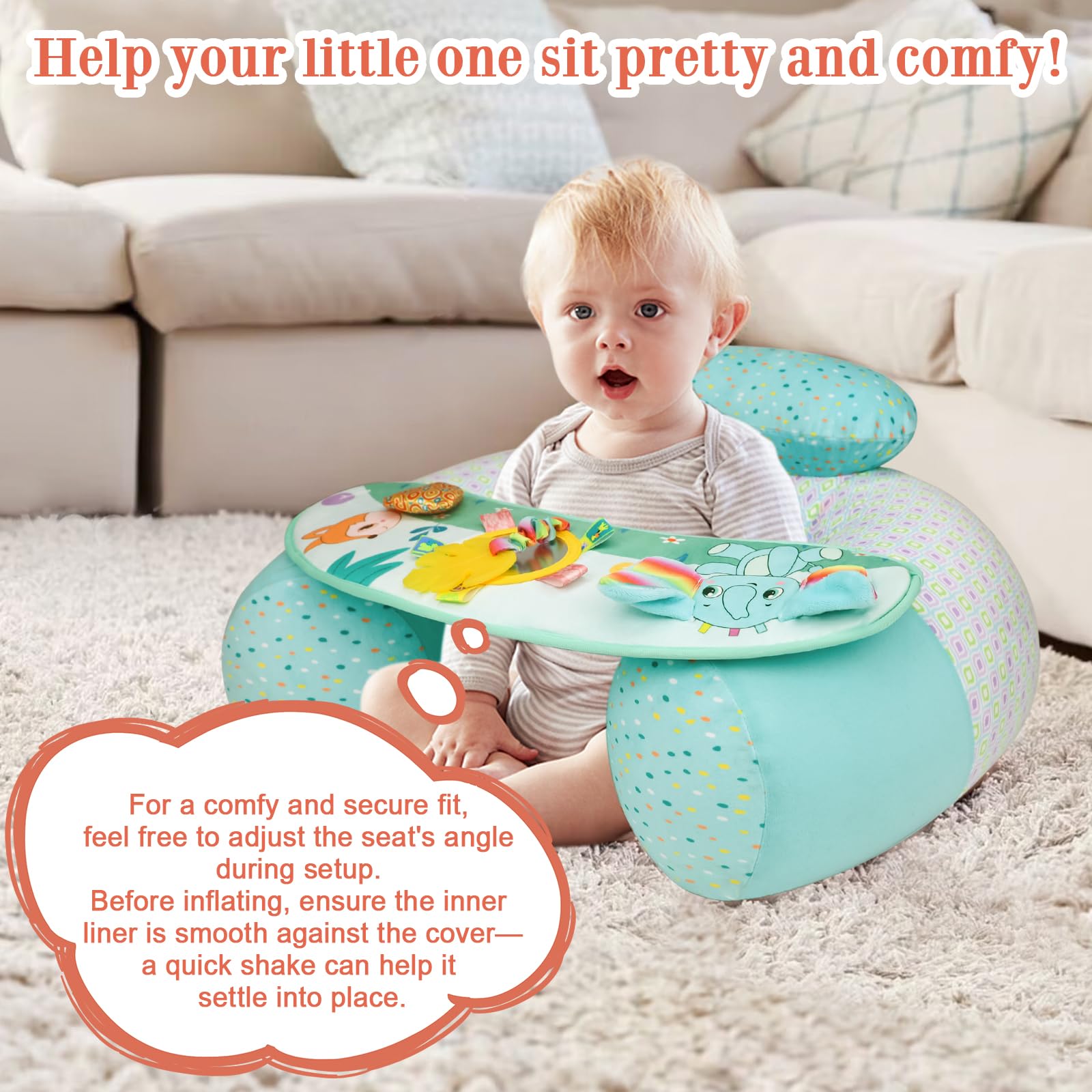 Blublu Park seat supports sitting, feeding, and play during developmental moments.