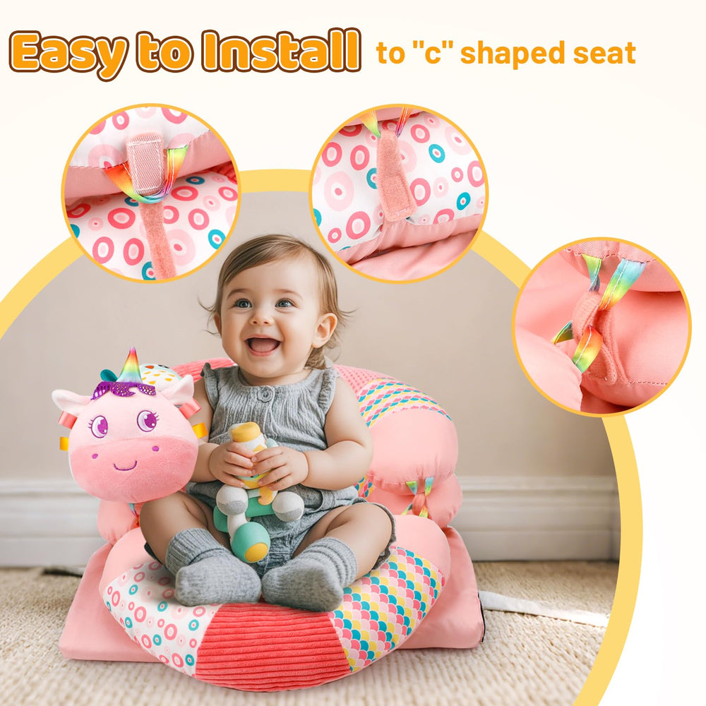 Blublu Park teether toy with crinkle paper and squeak sounds engages baby during play