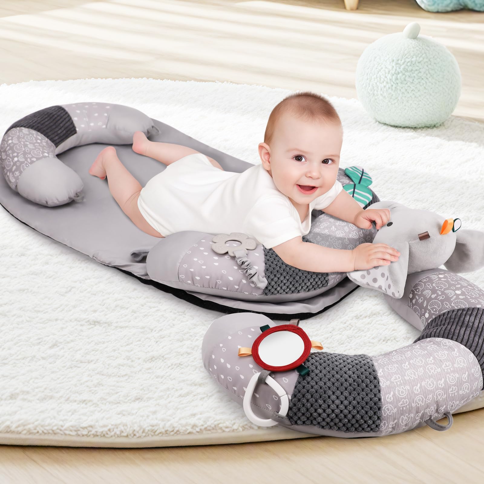 Blublu Park grey upper cushion supports comfortable sitting during supervised play