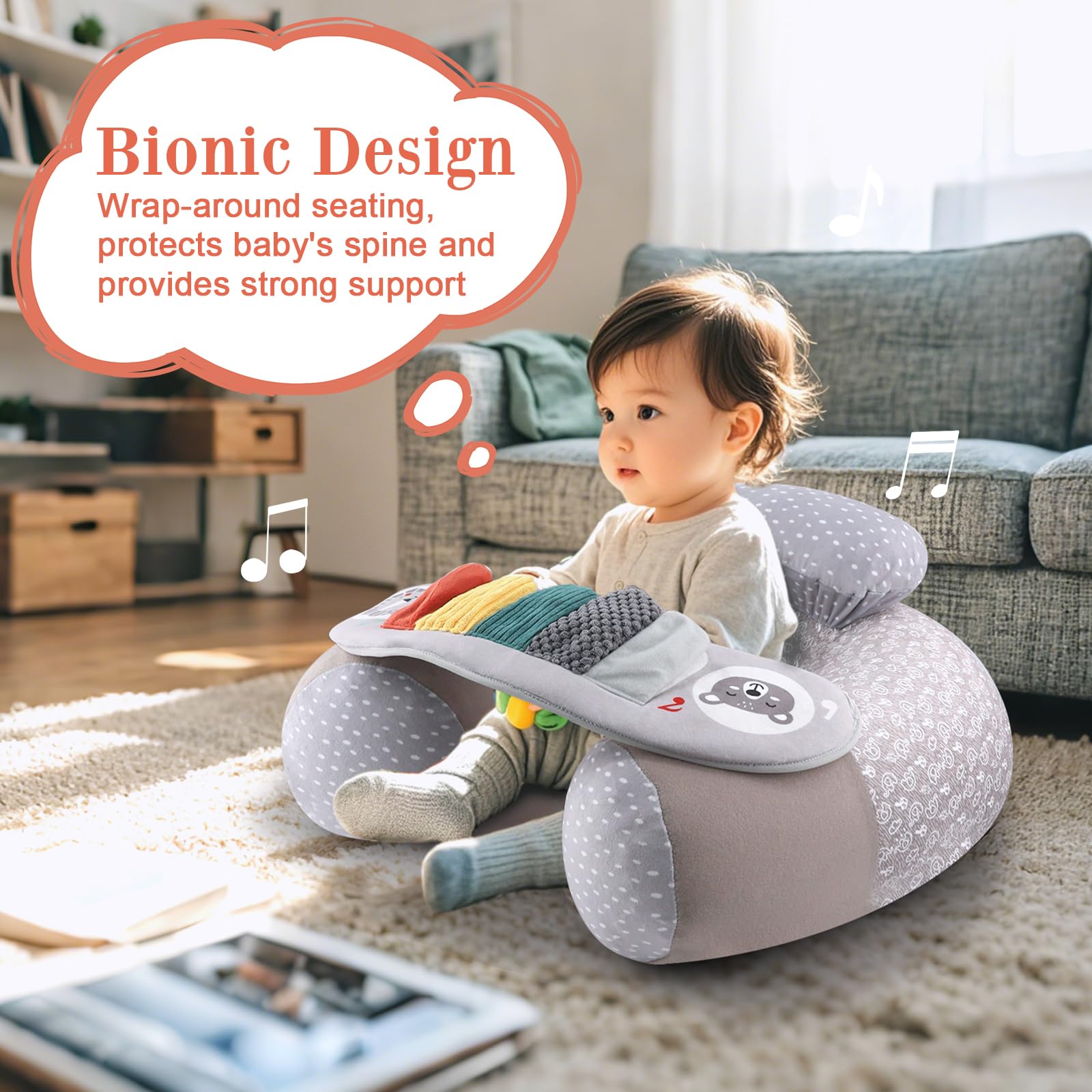 Blublu Park wide U-shape inflatable seat provides stable sitting support.