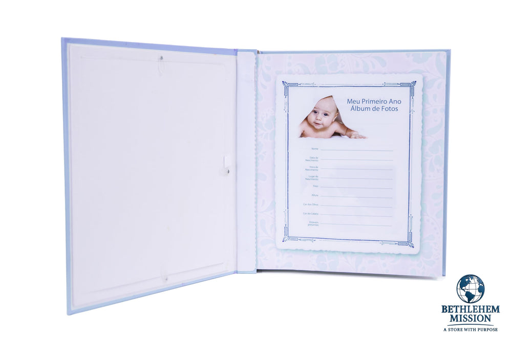 Blue baby photo album chronological pages organize memories