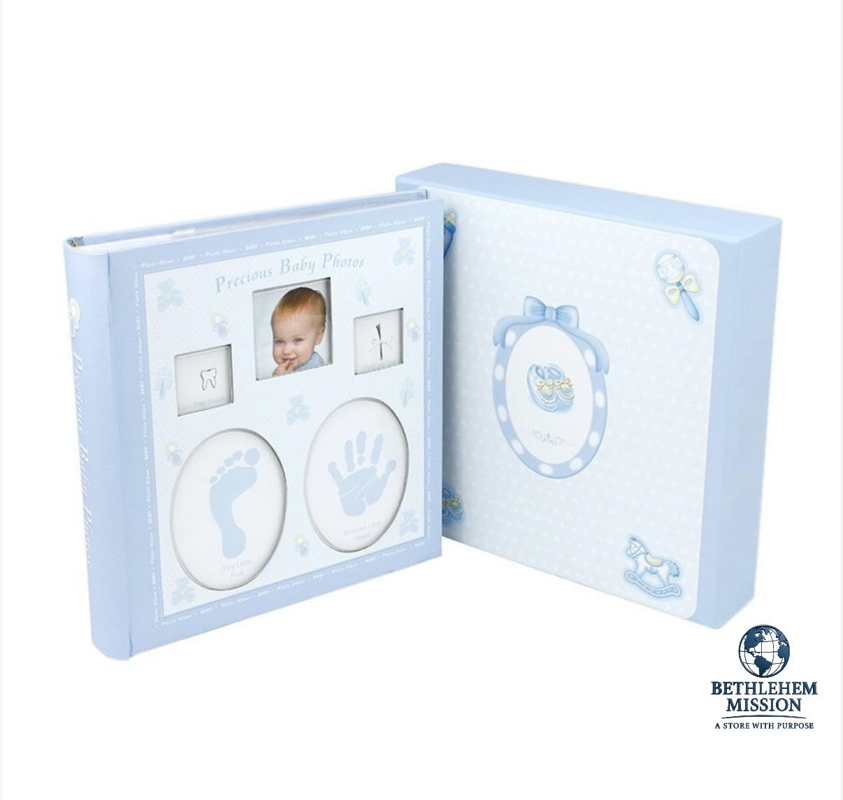 Blue baby photo album gift-ready presentation for new parents
