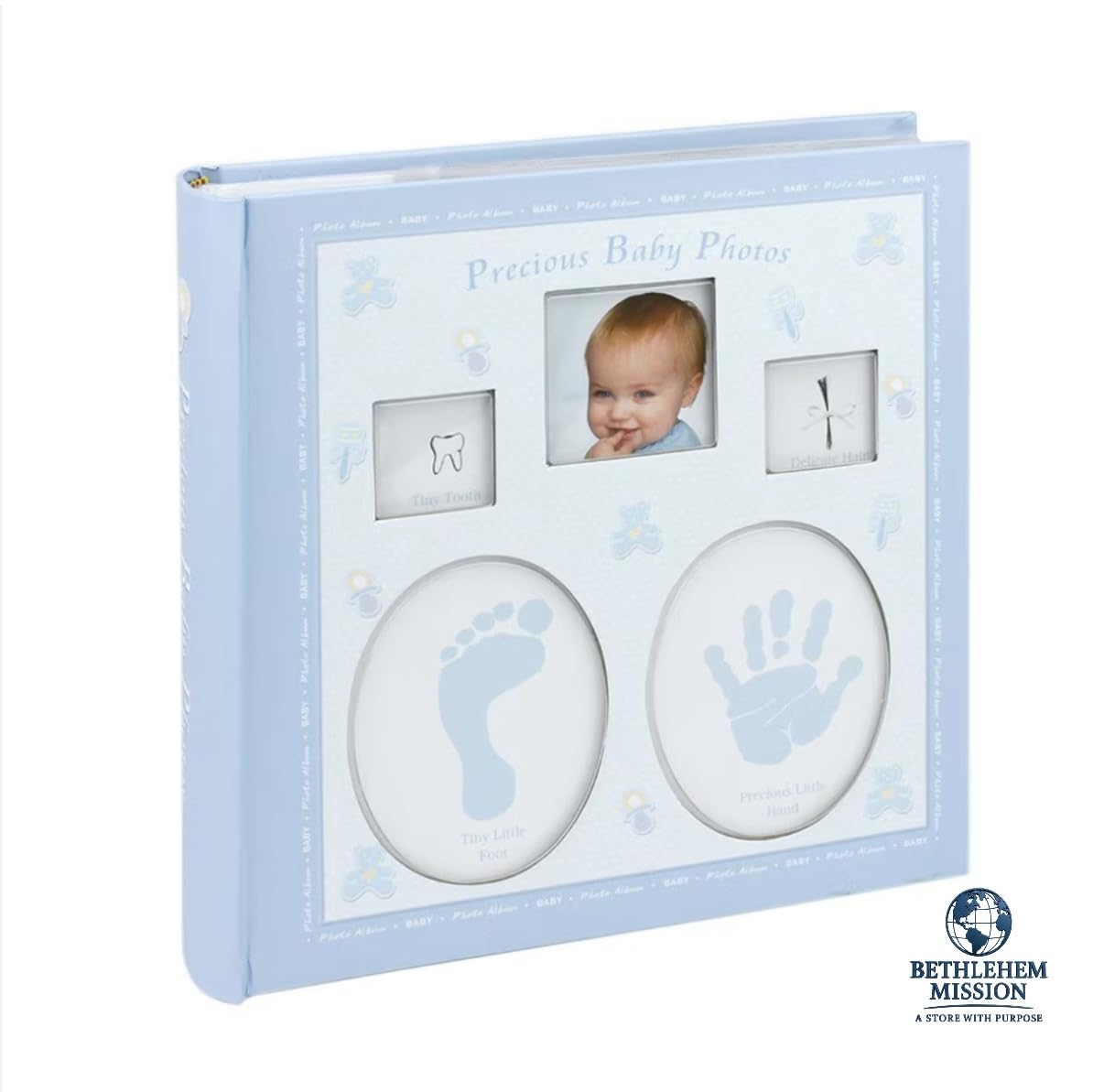 Blue baby photo album light blue theme with decorative elements