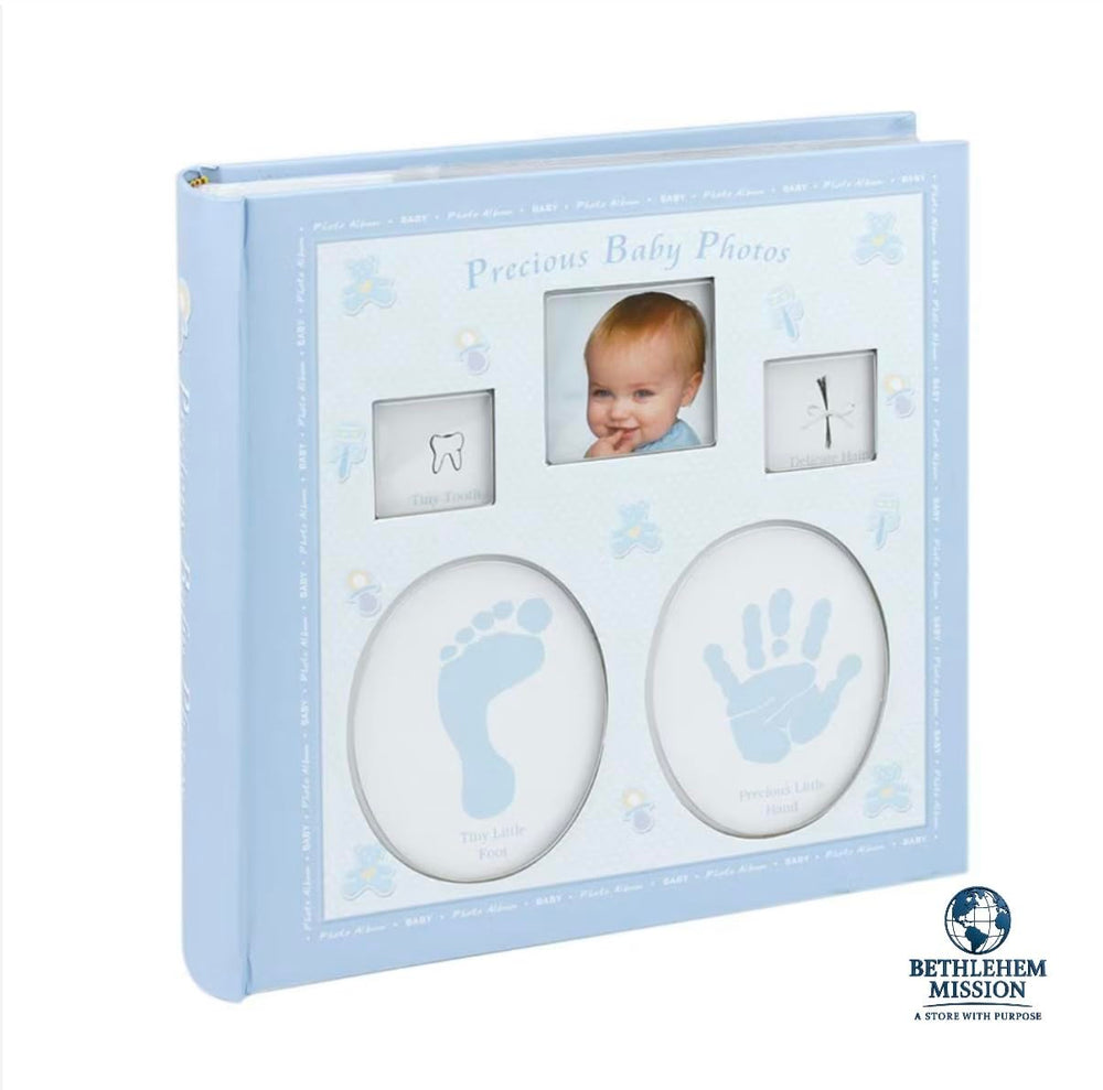 Blue baby photo album light blue theme with decorative elements
