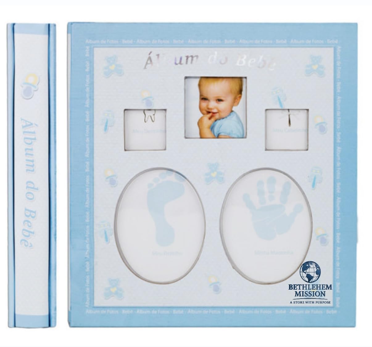 Blue baby photo album memorabilia space for keepsakes and notes