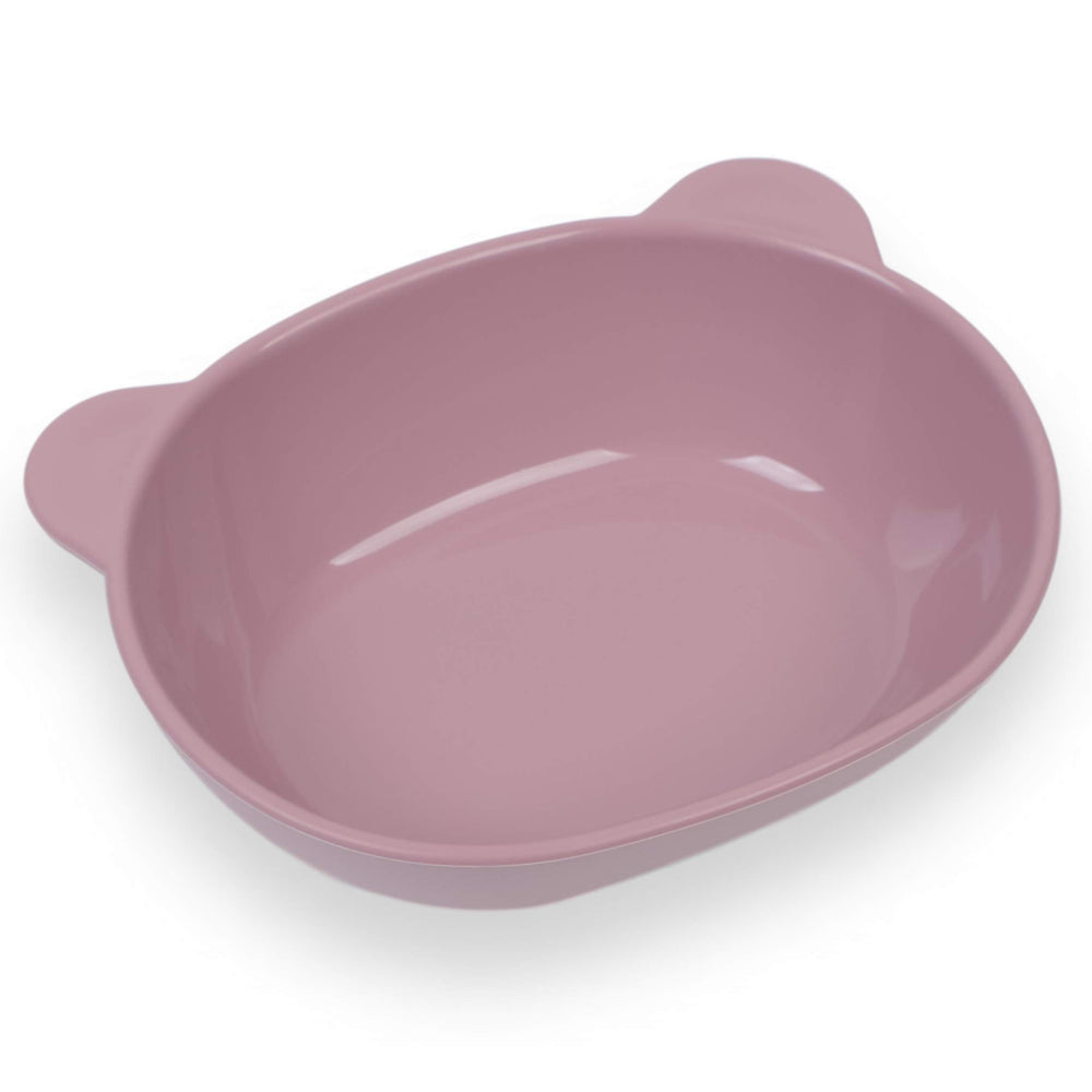 BLUE GINKGO pink bear bowl front view for independent eating