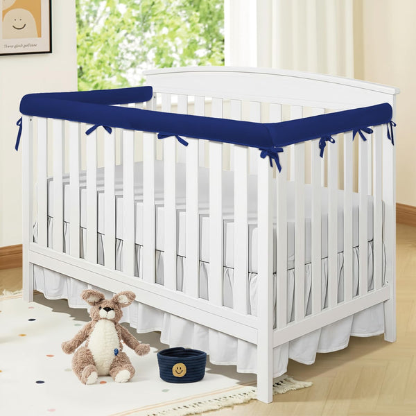 Blue-jxt teething cover on bed rail provides gentle protection for little teeth