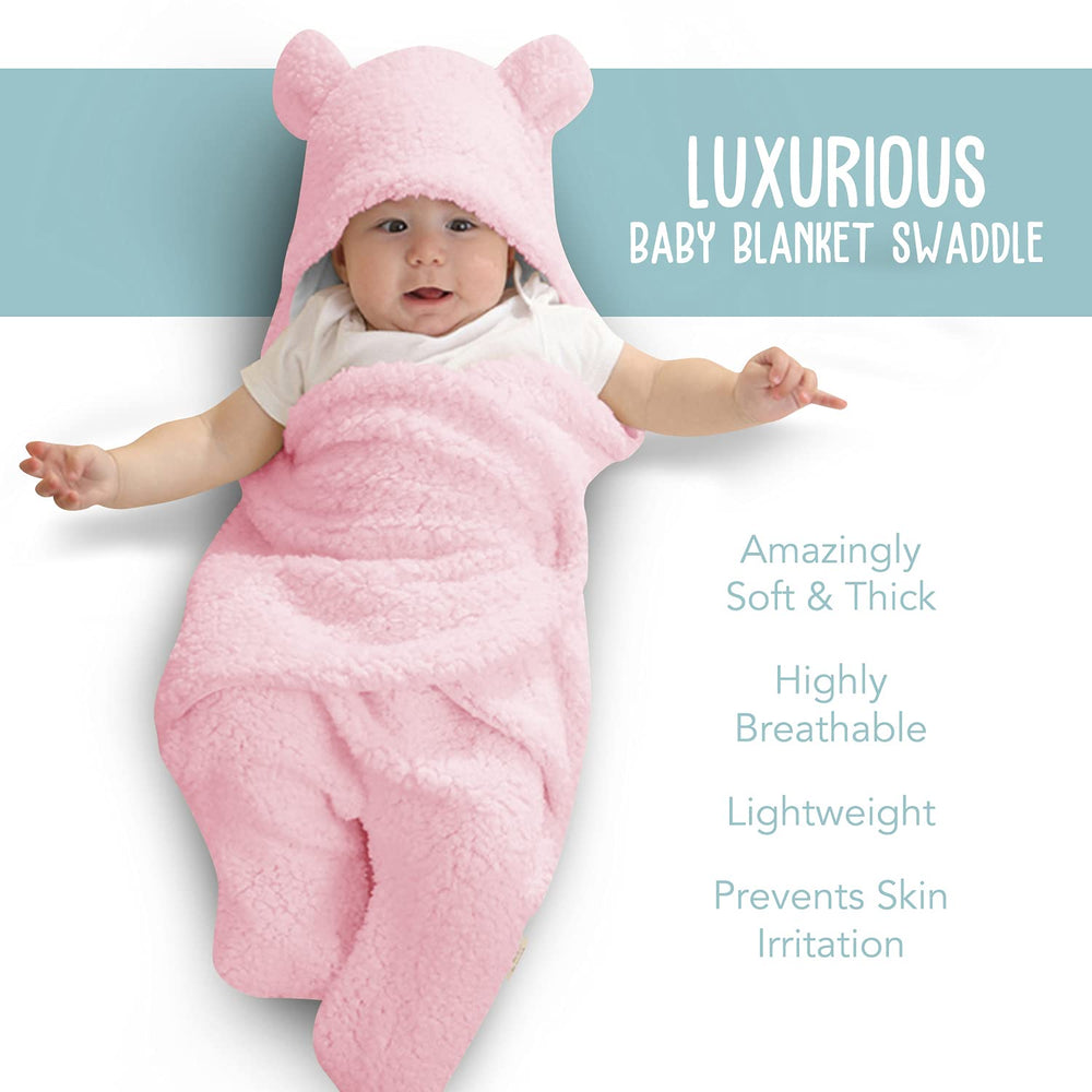 BlueMello swaddle wrap close-up fabric texture highlights plush comfort