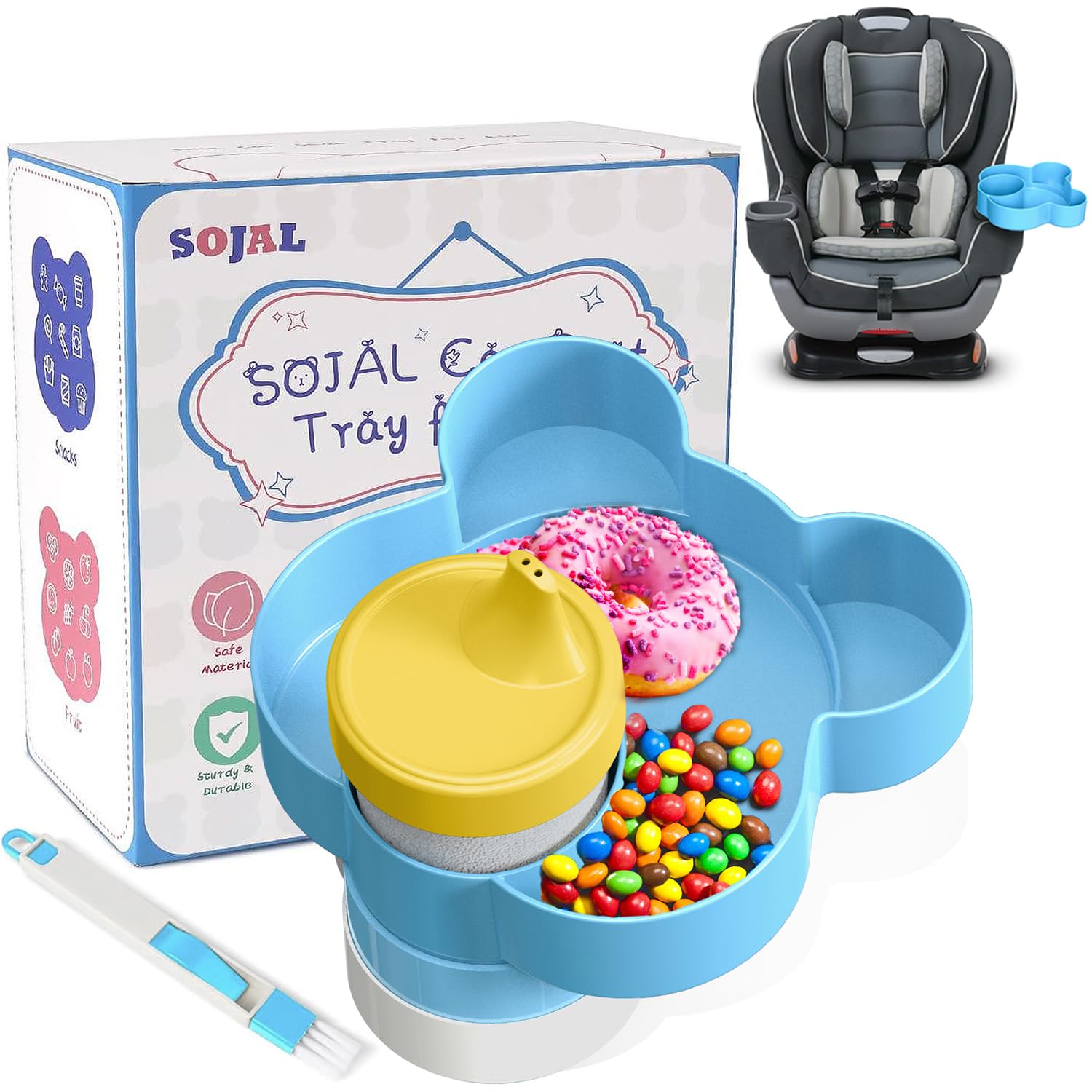 BlueOrigin car seat snack tray with cupholder for mess-free meals on the go