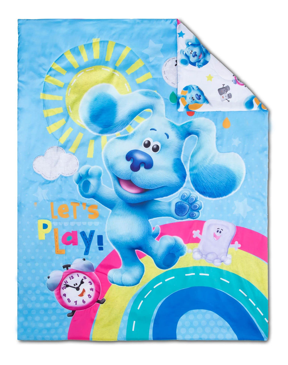 Blue's Clues character design adds playful charm to the toddler's sleep space.