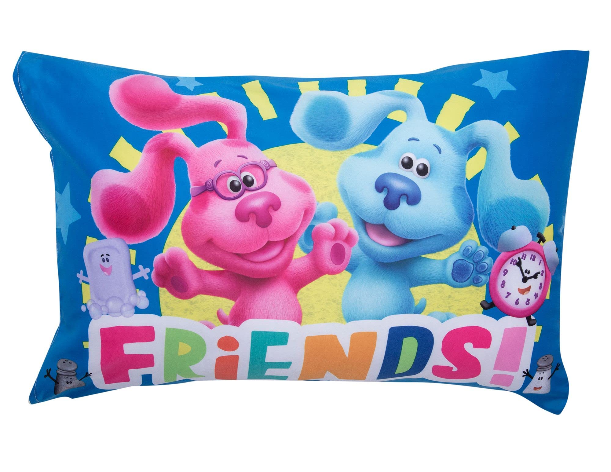 Blue's Clues bedding set fits standard crib or toddler mattress.