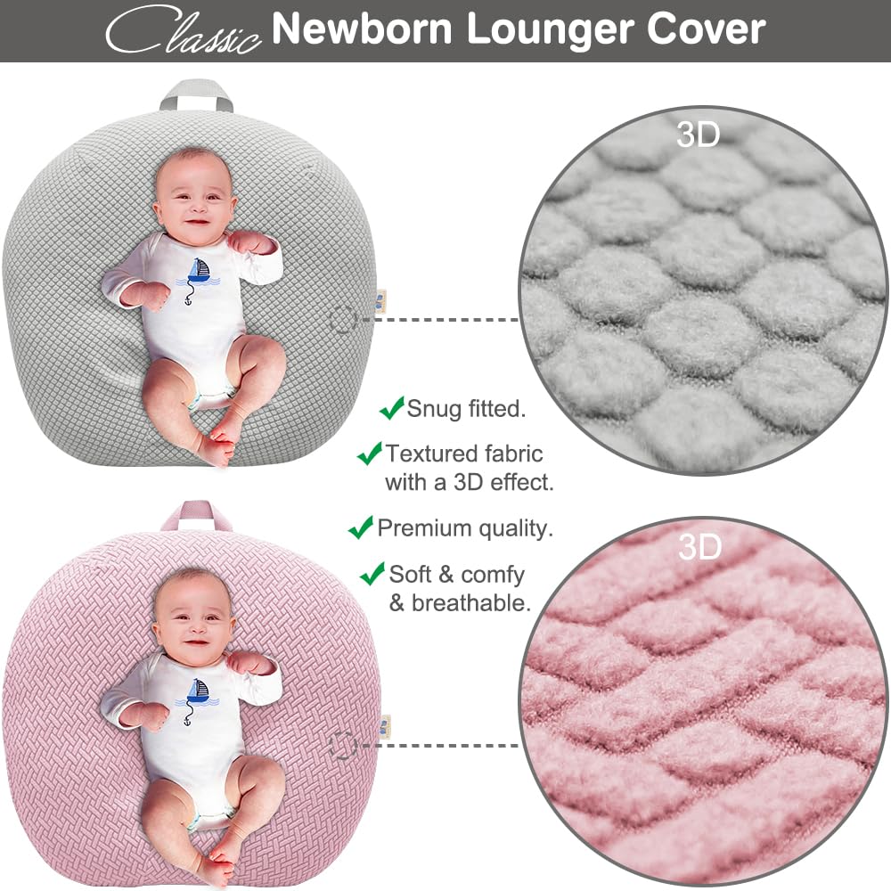 BlueSnail stretchy newborn lounger cover in light gray for cozy, easy cleanup