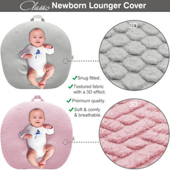 BlueSnail stretchy newborn lounger cover in light gray for cozy, easy cleanup