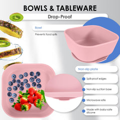 Bluet B silicone bowl with edge prevents spills during feeding.