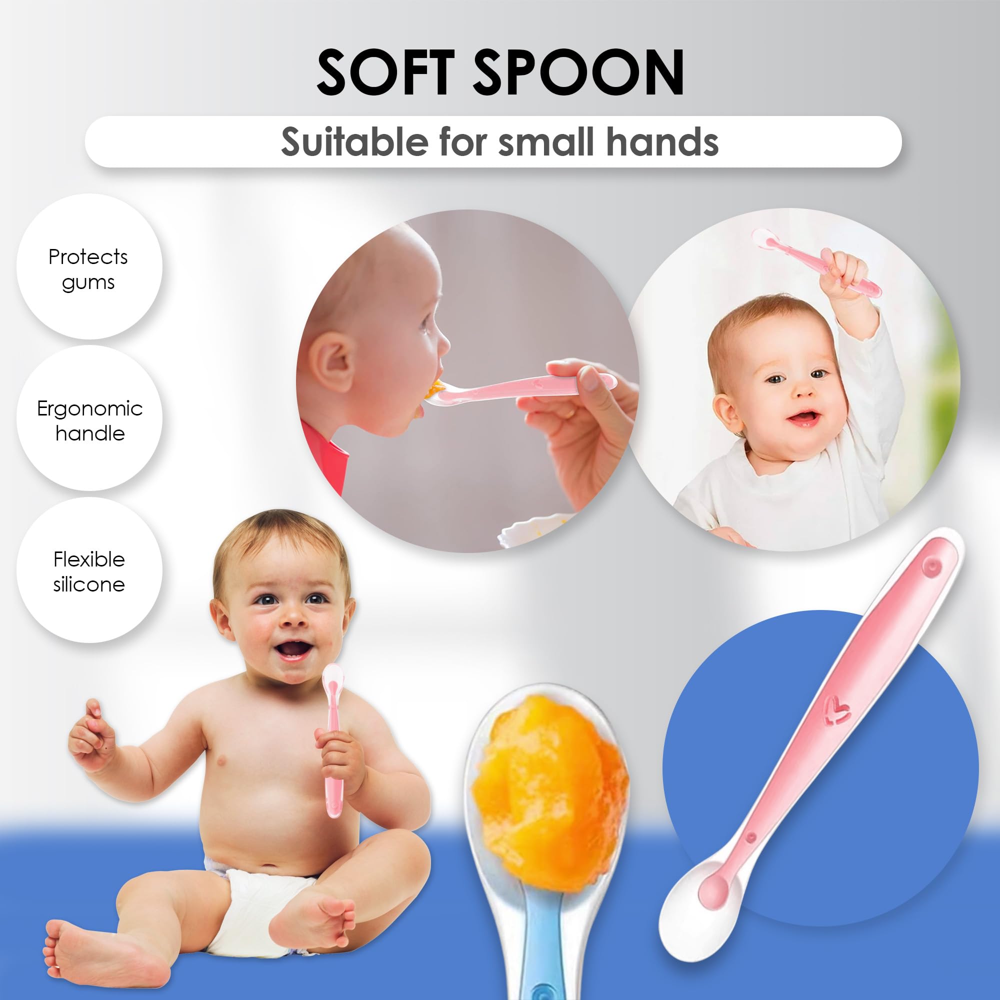 Bluet B ergonomic spoon provides a comfortable grip for self-feeding.